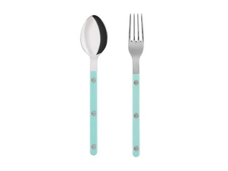 SABRE BISTROT SHINY MEDIUM SPOON & FORK 2PCS SET - PASTEL GREEN on Sale