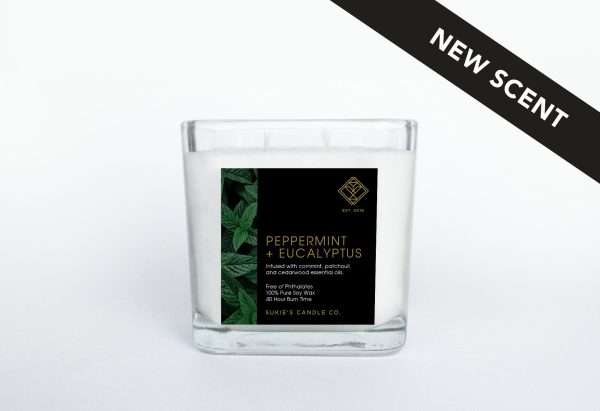 Peppermint + Eucalyptus 100% Pure Soy Double Wick Candle For Sale