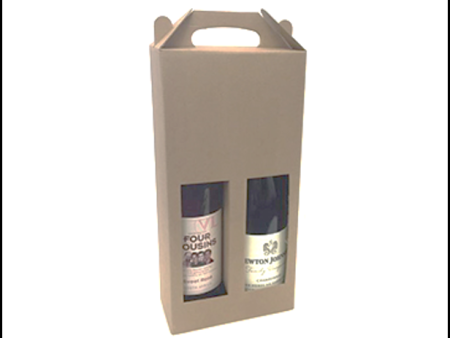 Box - Kraft 2 Bottle Wine Box With Handle 161x79x323mm Hot on Sale