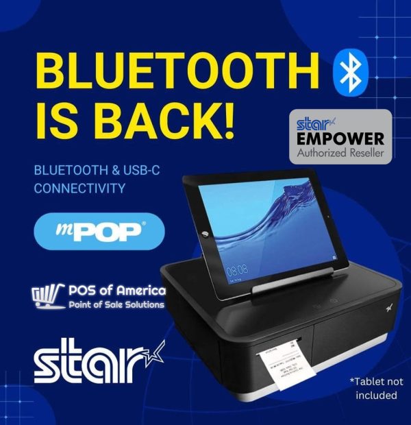 Star Micronics mPOP® Multifunction System Black Integrated Printer & Cash Drawer, USB-C, Bluetooth (MFi), Lightning, Universal Tablet Stand, Int PS Fashion