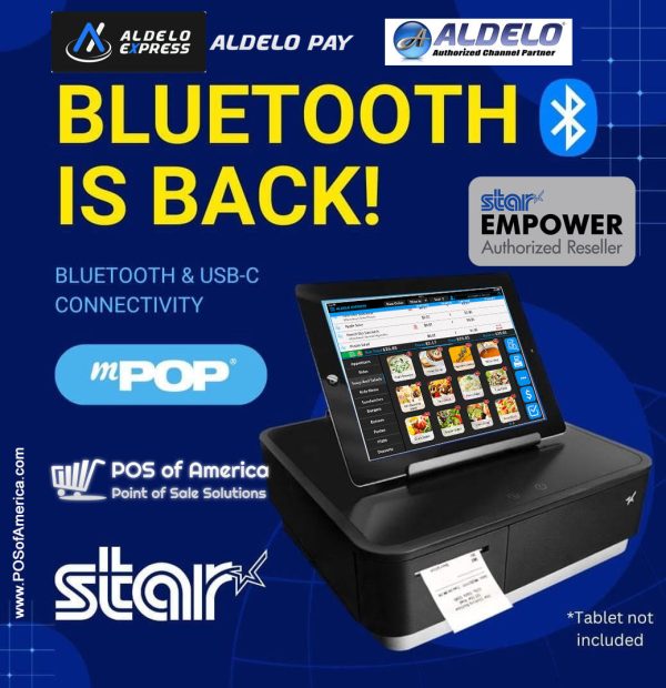 Star Micronics mPOP® for Aldelo Express Multifunction System Black Integrated Printer & Cash Drawer, USB-C, Bluetooth (MFi), Lightning, Universal Tablet Stand, Int PS Supply